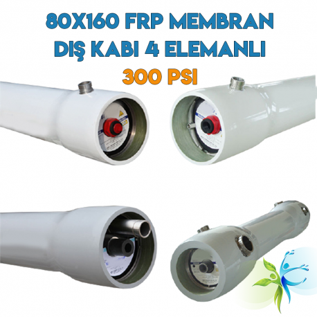 Watergold HFT Model FRP Endüstriyel Su Arıtma 4 Elemanlı Membran Kılıfı (Kabı) (80x160 300 Psi)